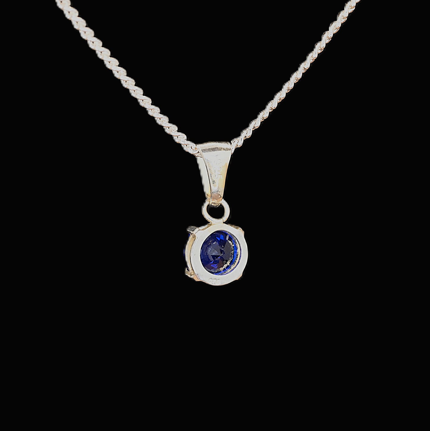 Blue spinel sterling silver pendant back