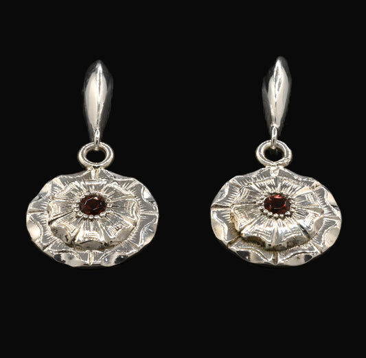Vintage Flower & Garnet Drop Earrings