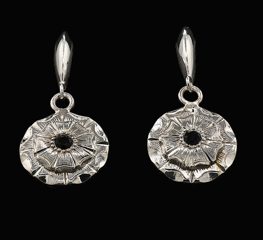 Vintage Flower & Black Sapphire Drop Earrings