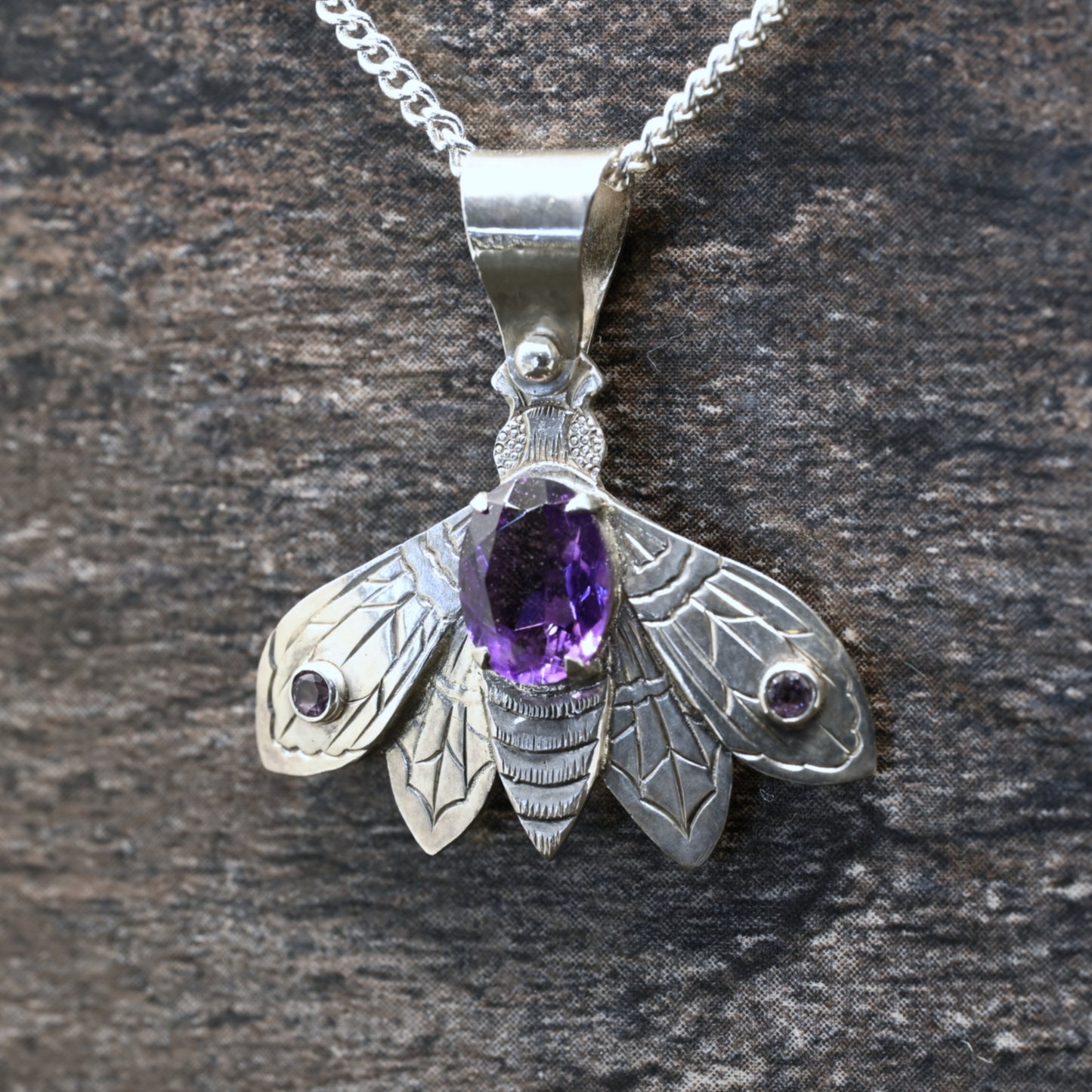Moth with Amethyst Pendant