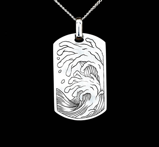 Japanese Finger Wave Dogtag Pendant