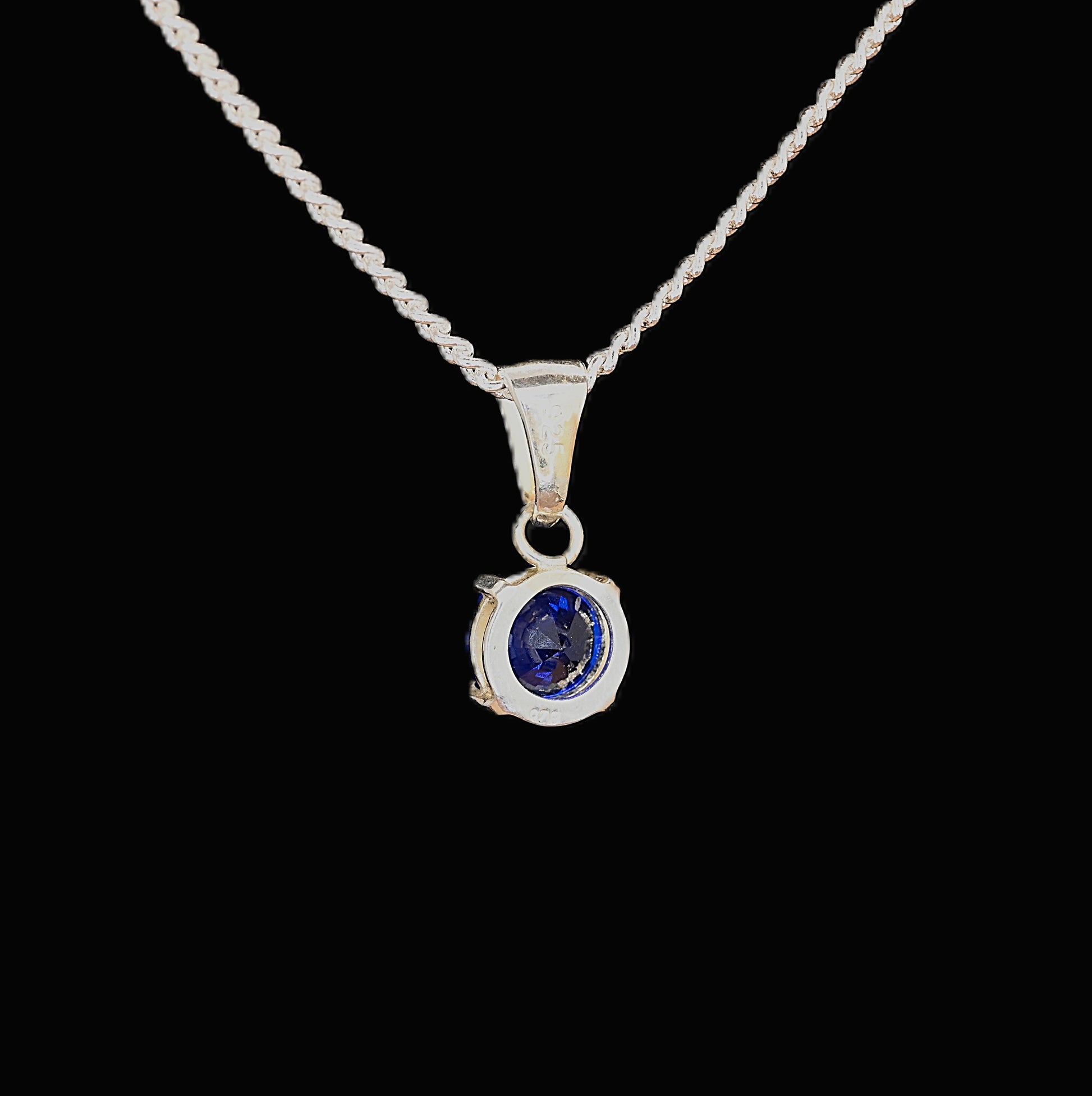 Blue spinel sterling silver pendant back