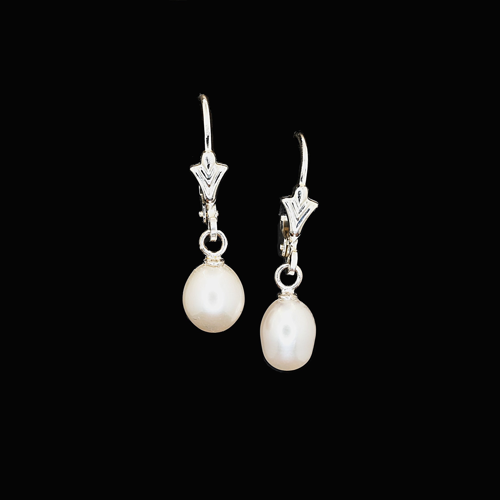 Drop style, white freshwater cultured pearl earrings