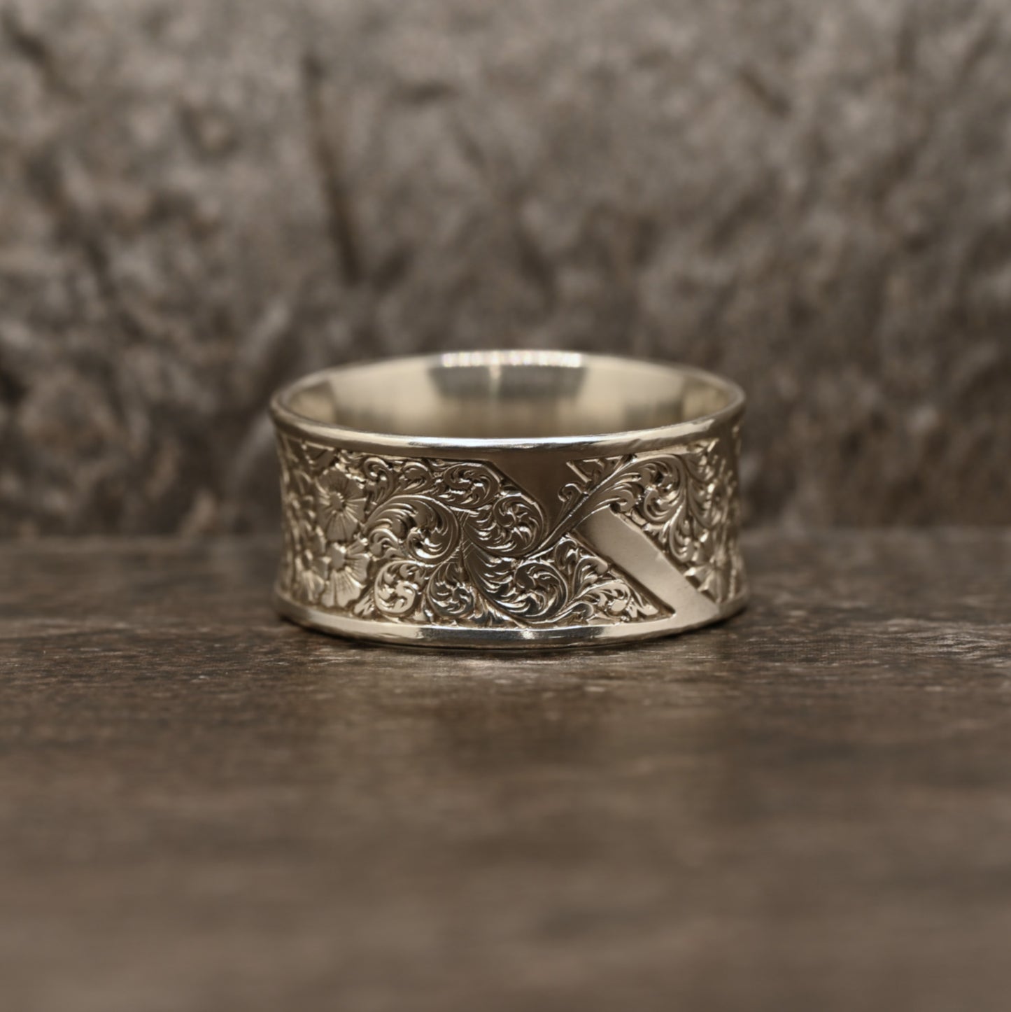 Floral Scroll Engraved Ring