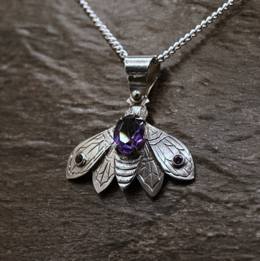 Moth with Amethyst Pendant
