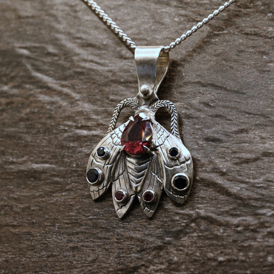 Moth with Ruby & Sapphire Pendant