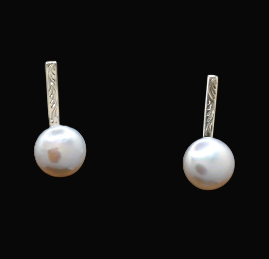 Engraved Pearl Stud Earrings