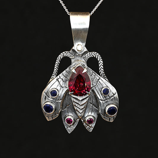 Ruby & Sapphire Moth Pendant